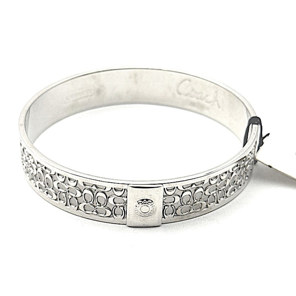 COACH Signature C Logo Silver Tone Bangle Bracelet NWT - Picture 5 of 10
